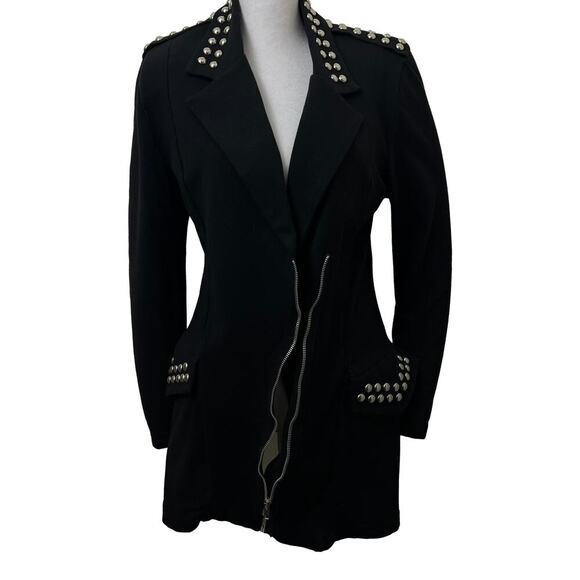 Vintage PG Collections Blazer Mini Dress Black Studded Moto & Military Body Con - Picture 3 of 9